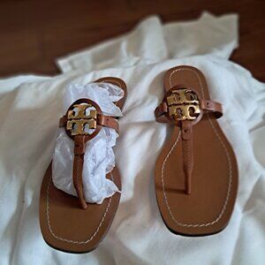 TORY BURCH MINI MILLER LEATHER THONG SANDAL VINTAGE VACHETTA SIZE US 7